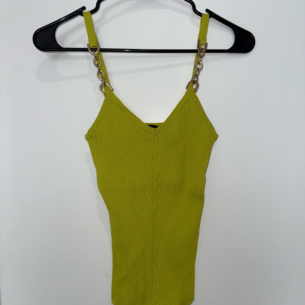 bebe Lime Ribbed Tank with Chain Straps
